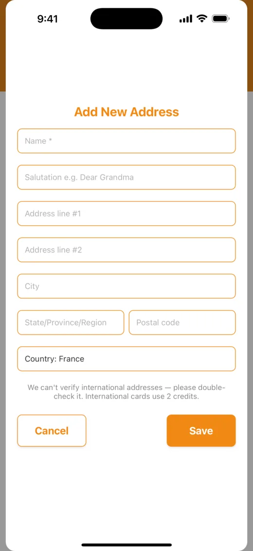 International address entry for France